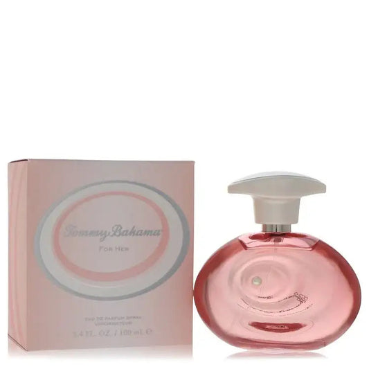 Women's perfume set: round pink bottle with clear pump, shown with retail box