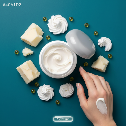 Fragrance-free foot butter cream jar with whipped cream swirls and dollops on skin care.