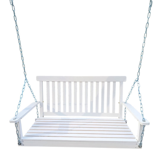 Front Porch Swing with Armrests; Wood Bench Swing with Hanging Chains; for Outdoor Patio ; Garden Yard; porch; backyard; or sunroom; Easy to Assemble; white - Renee Lane Company