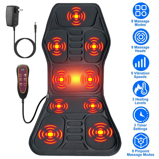 Full Body Massage Chair Pad with Heat Multifunctional Back Massager with Pinpoint Massage Vibration Timer for Home Office Car Use - Renee Lane Company