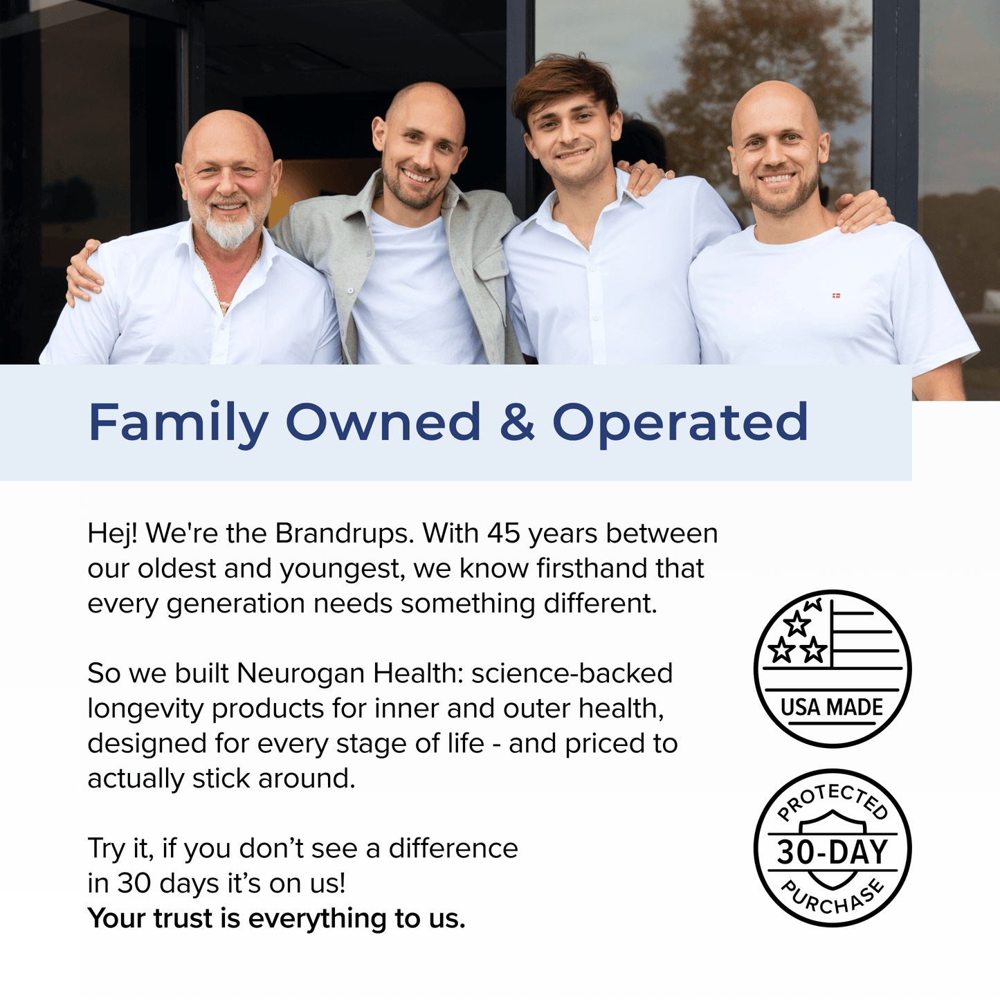 Family-owned and operated brand information for GHK-Cu body lotion on poster