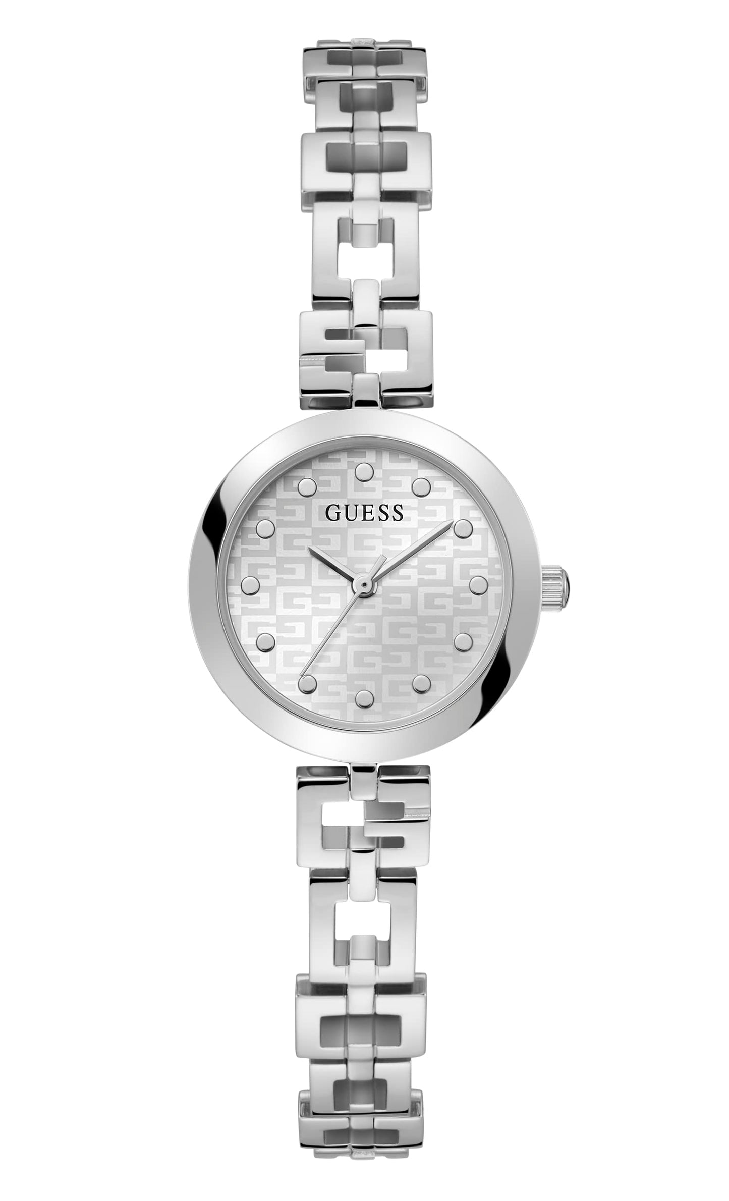 GUESS Ladies 26mm Watch - Silver Tone G-Link Silver Dial Silver Case - Renee Lane Company