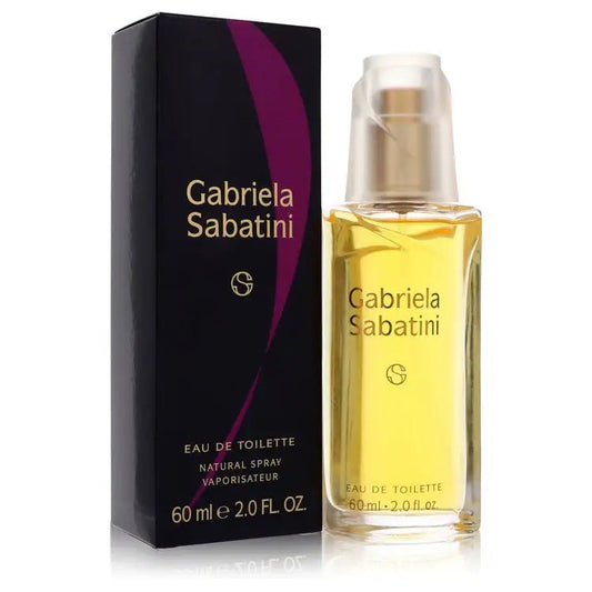Gabriela Sabatini eau de toilette gift set, black box with purple stripe and 60 ml bottle