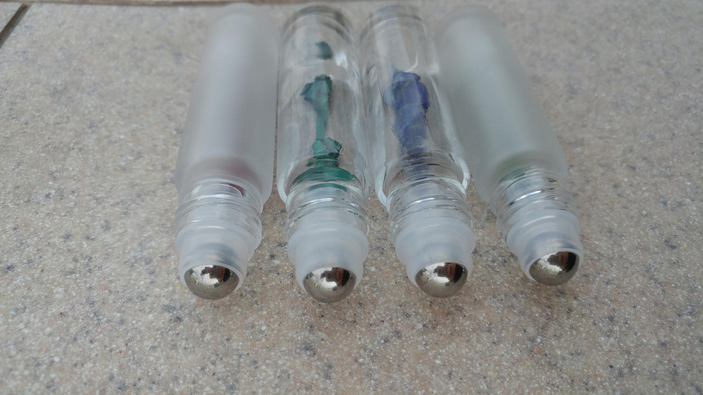 Gemstone roller bottle /Clear /Frosted /Gold lid /Rose Quartz /Green Aventurine /Garnet /Malachite /Citrine /Lapis Lazuli / Crystal roll on - Renee Lane Company