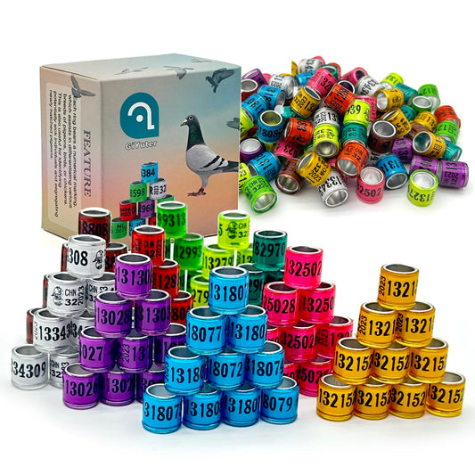 Multicolor pigeon leg identification rings in numbered aluminium bands pack