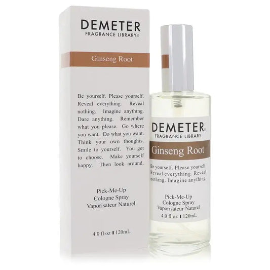 Demeter Ginseng Root perfume spray bottle with cap, shown with matching product box