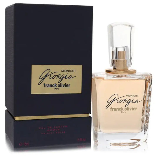 Women’s perfume bottle with gold cap and mirrored base in dark box