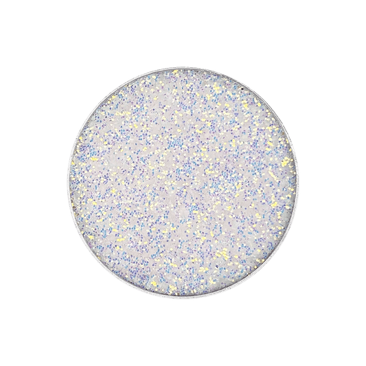 Glitter eye shadow single with silver shimmer in a round pan