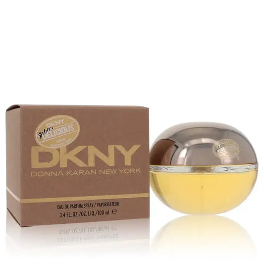 DKNY Donna Karan New York eau de parfum spray bottle with gold cap and brown box.