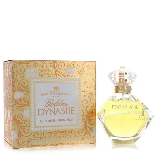Golden Dynastie eau de parfum bottle with gold-toned label and spray cap