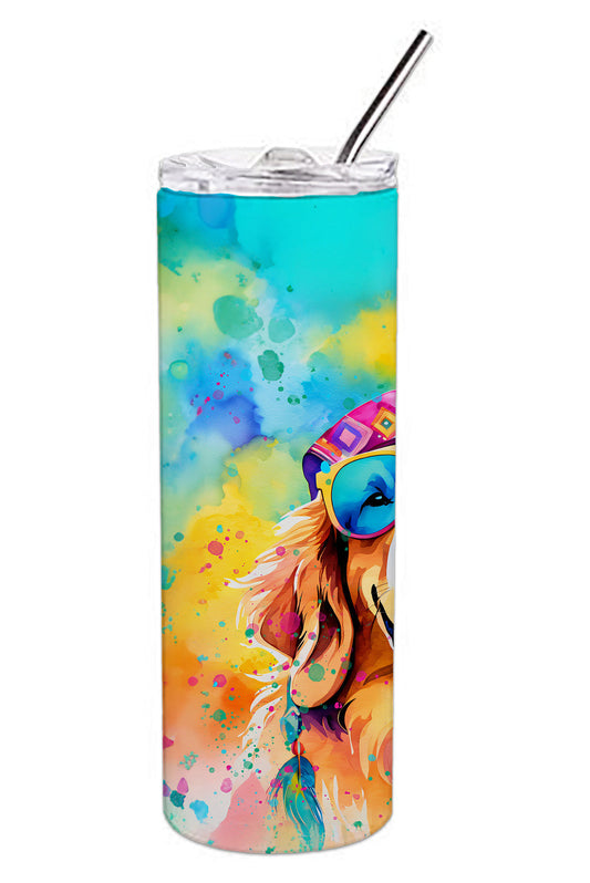 20 oz stainless steel skinny tumbler with clear lid and straw, colorful dog artwork