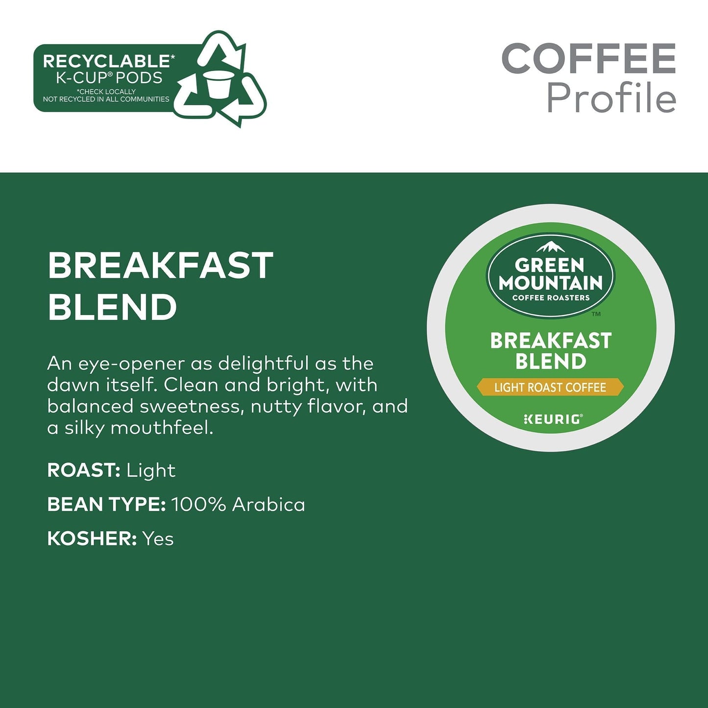 Green Mountain Coffee Roasters, Breakfast Blend Light Roast K-Cup Coffee Pods, 48 Count - Renee Lane Company