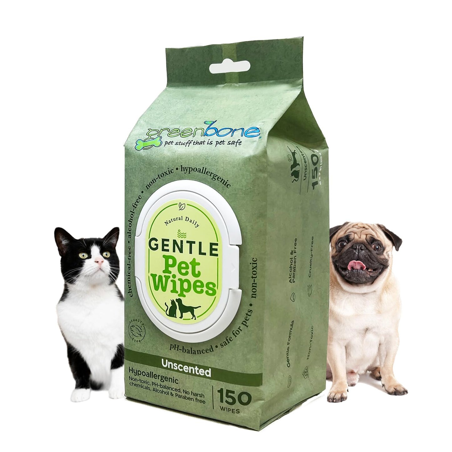 Greenbone Gentle Pet Wipes Unscented 150 Wipes - Renee Lane Company