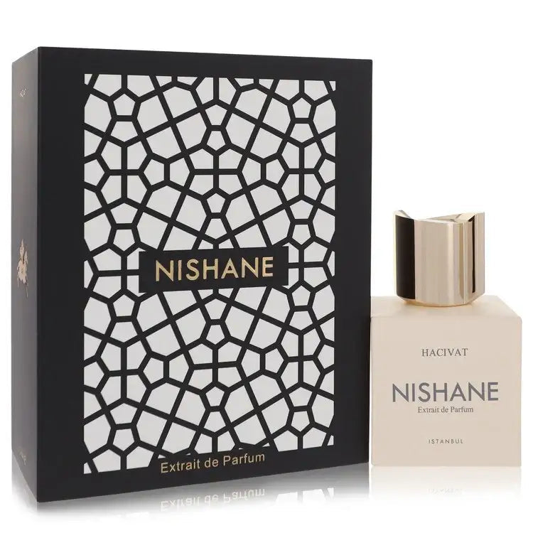 Unisex perfume set with Hacivat by Nishane box and tall bottle with gold cap