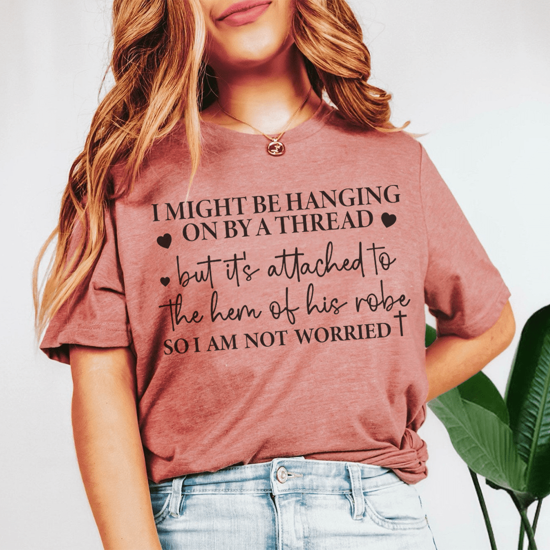 Mauve crewneck T-shirt on model with black printed heart quote