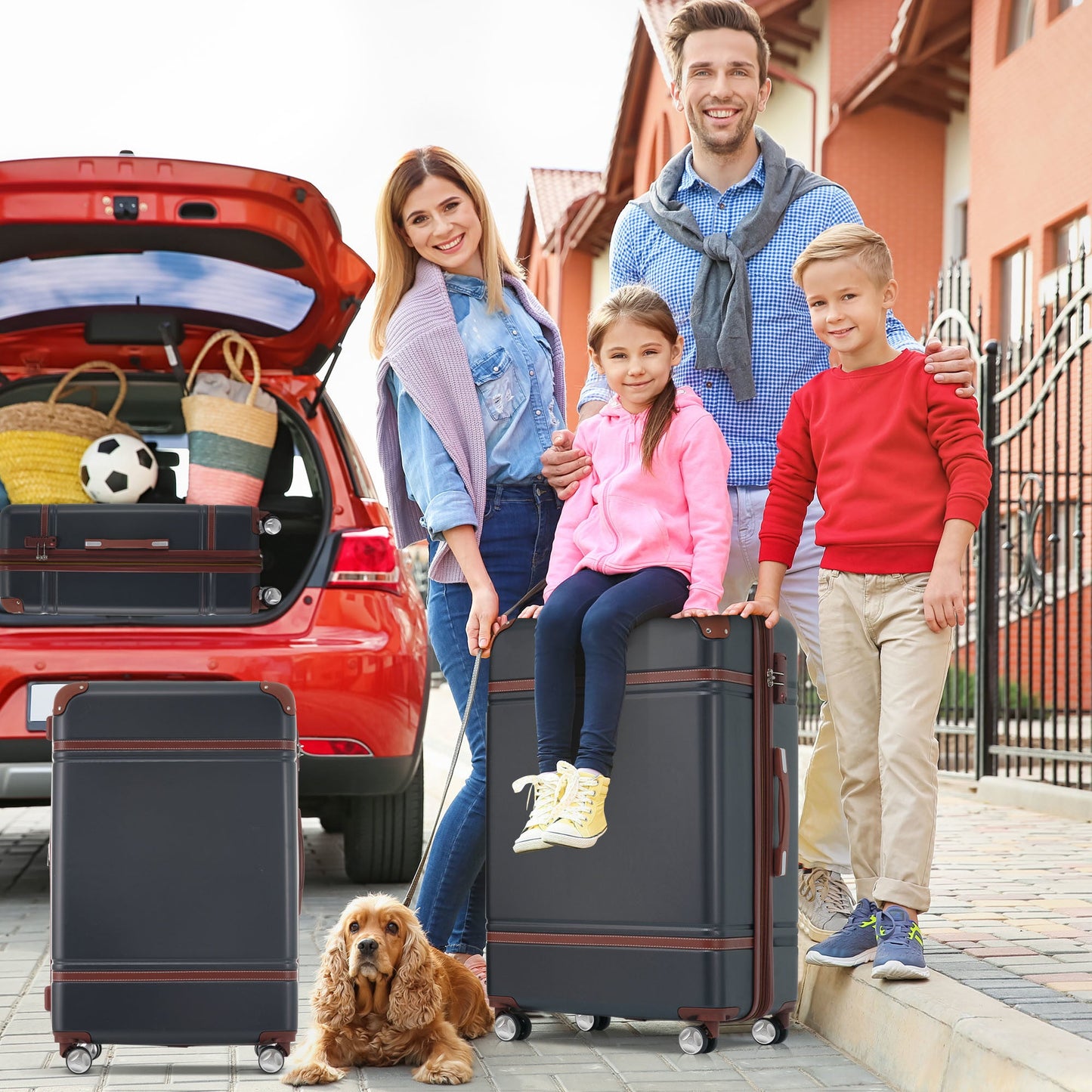 Hardshell Luggage Sets 3 Pieces 20"+24" Luggages and Cosmetic Case Spinner Suitcase with TSA Lock Lightweight,Black - Renee Lane Company