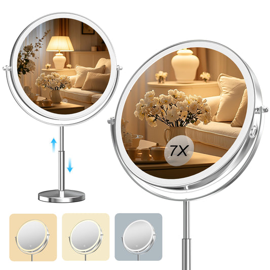 Hasipu 10-inch Lighted Makeup Mirror with Magnification Rechargeable 3000 mAh Vanity Mirror with Lights Desk Mirror with Dimmable Brightness 3 Lighting Modes Height Adjustment 360° Rotation - Renee Lane Company