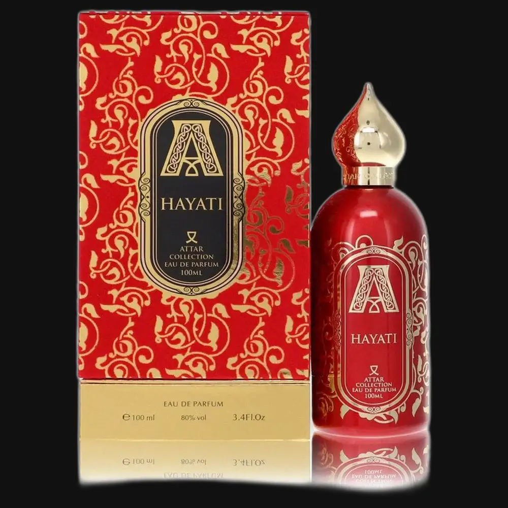 Unisex eau de parfum gift set with red glass bottle, gold cap, and matching red box