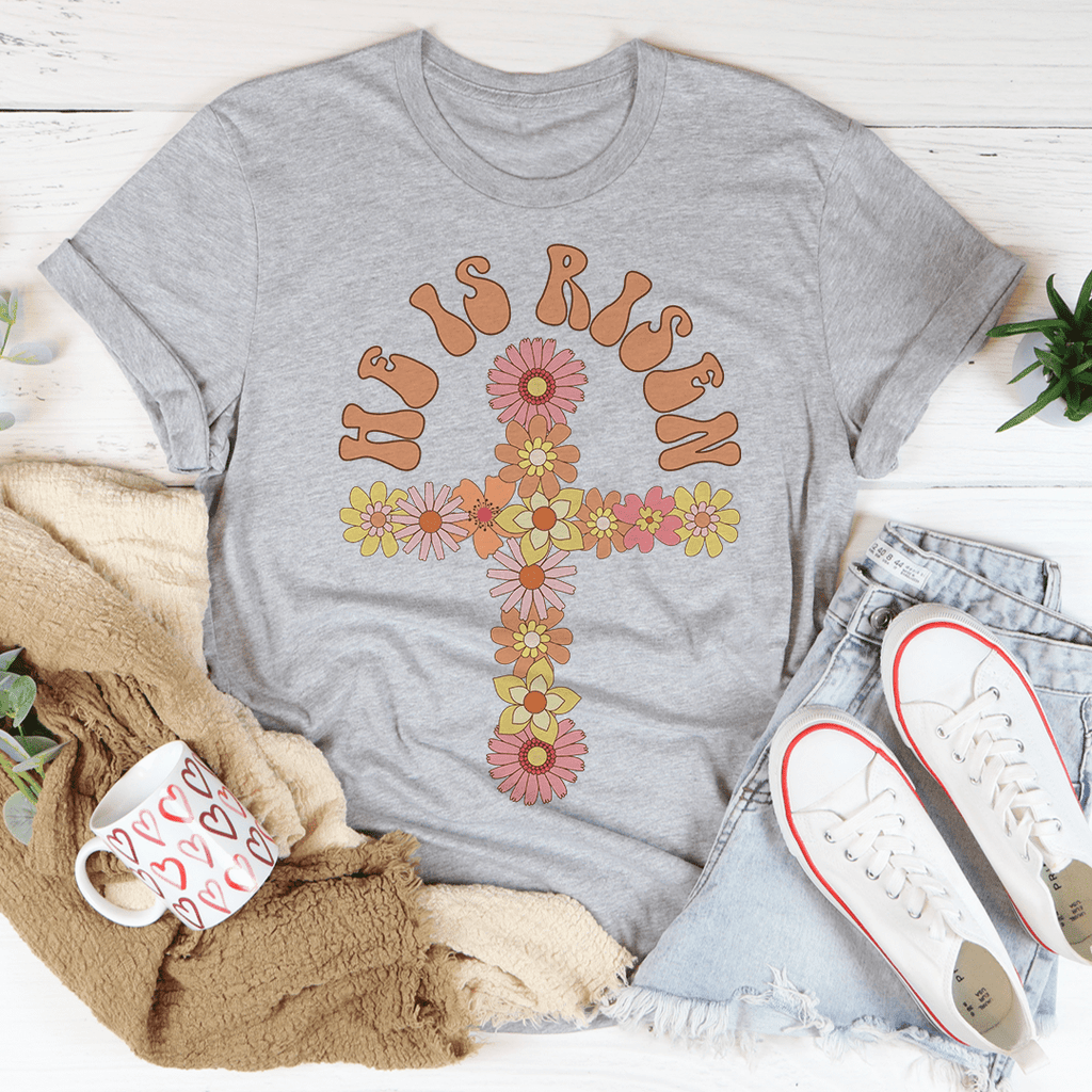 He Is Risen Floral Cross T-Shirt - Renee Lane Company
