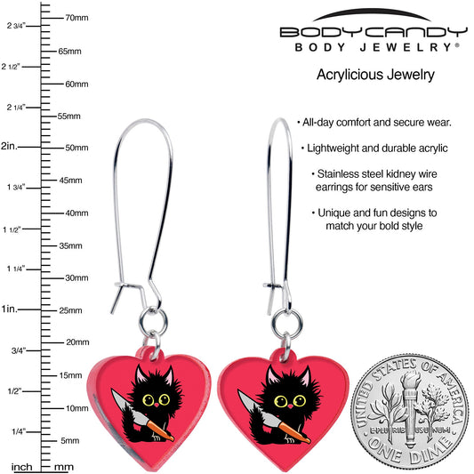 Heart Staby Cat Dangle Earrings by Onyx O - Renee Lane Company