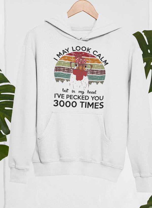 White pullover hoodie with colorful front graphic and statement text, hood and pocket