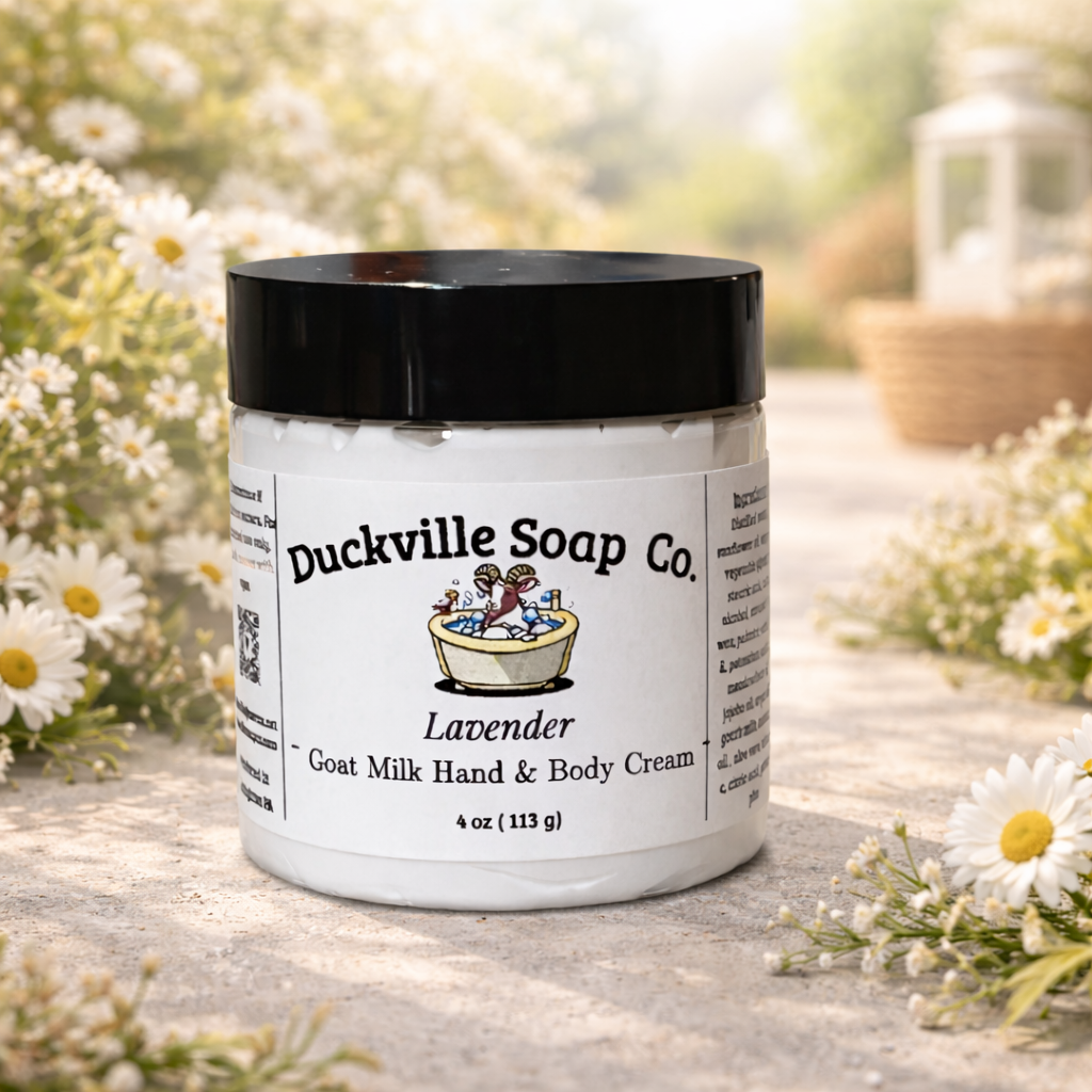 Goat milk hand and body cream jar, Lavender scent