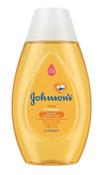 Johnson's Baby Shampoo bottle front label, amber yellow, 100 ml, white cap