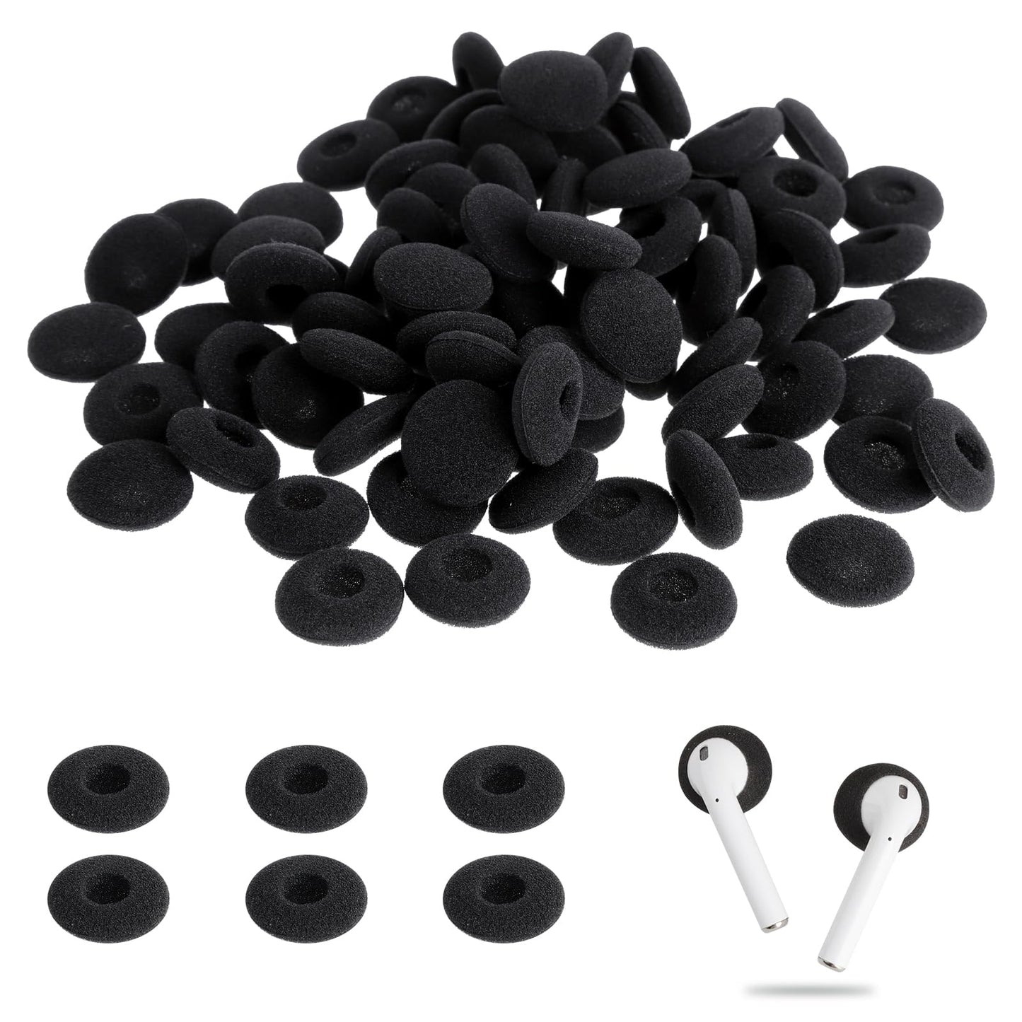 LLMSIX 100PCS Foam Earphone Earbud Soft Earphone Ear Buds Tips Earbud Noise Isolation Cover Caps Replacement Sponge Covers for Earphone Diameter 18MM (Black) - Renee Lane Company