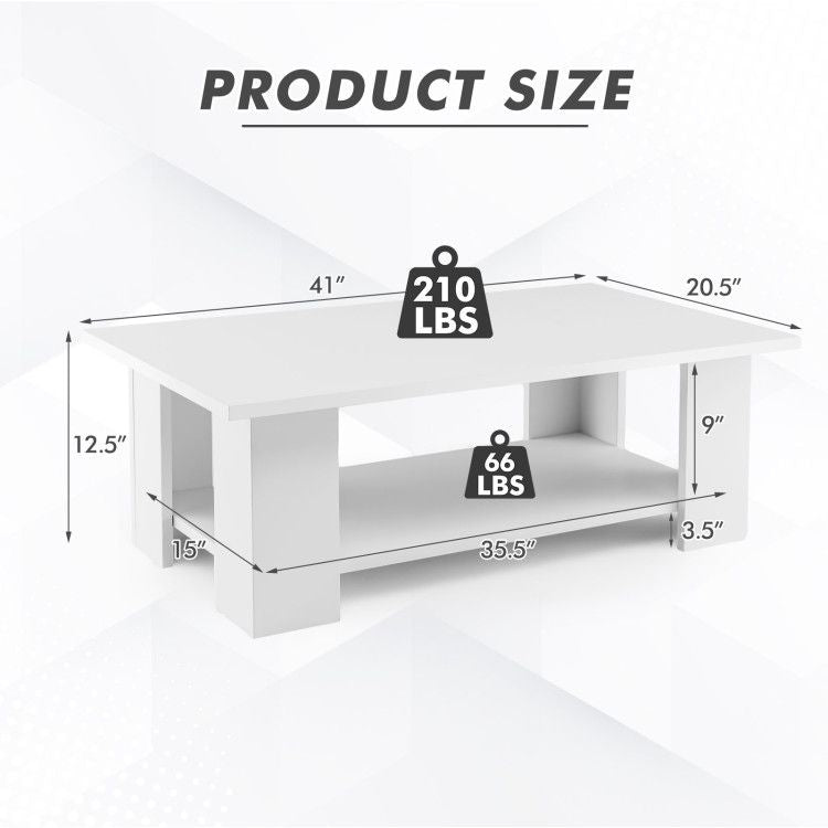 Large 41 Inch 2-tier Wooden Modern Coffee Table with Storage Shelf living room table - Renee Lane Company