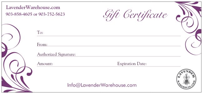 Lavender Warehouse Gift Certificates - Renee Lane Company