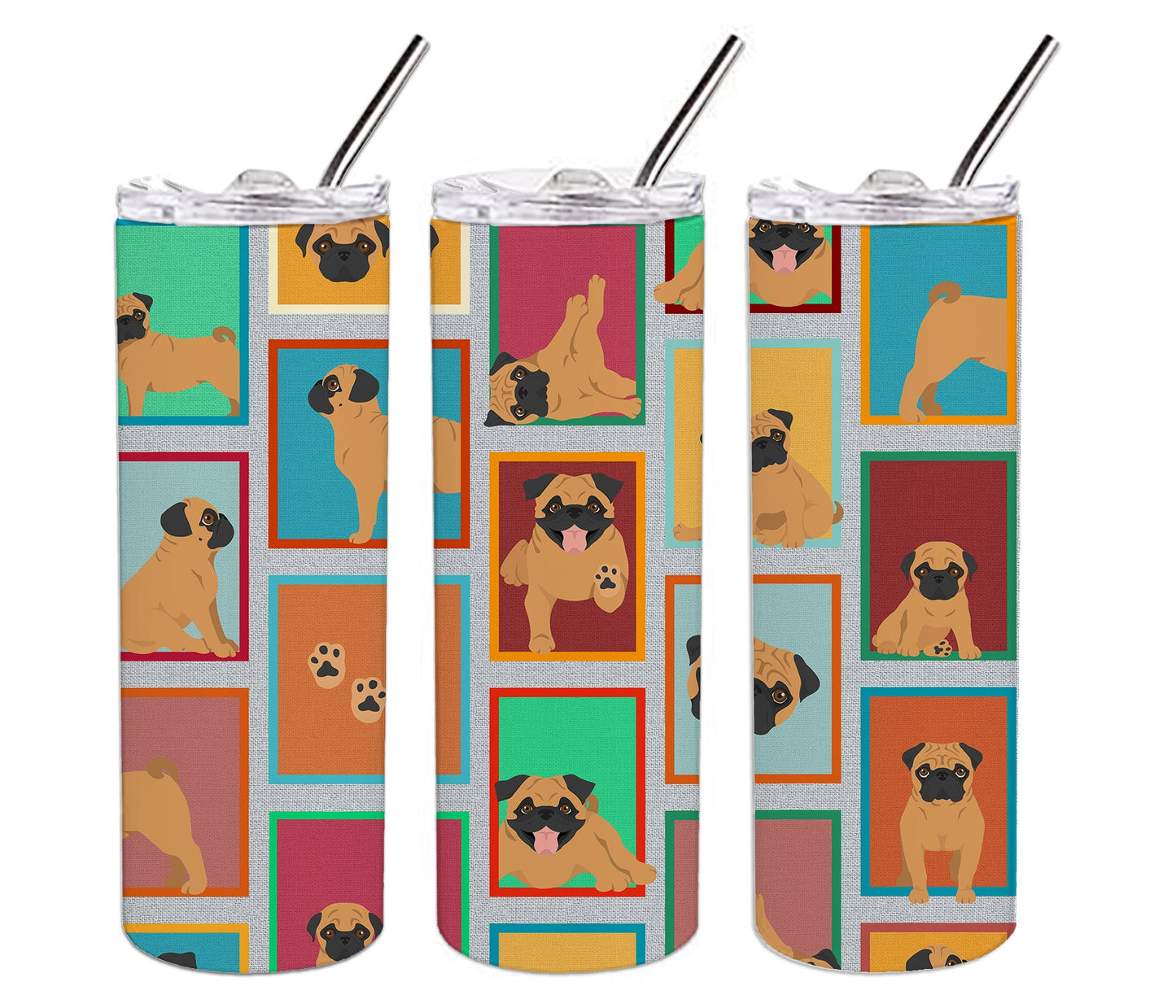 Lots of Apricot Pug Stainless Steel Skinny Tumbler Vacuum Double Walled Reusable Insulated Tumbler Travel Cup for Coffee Cocktails Gift with Lid, 20 oz - Renee Lane Company