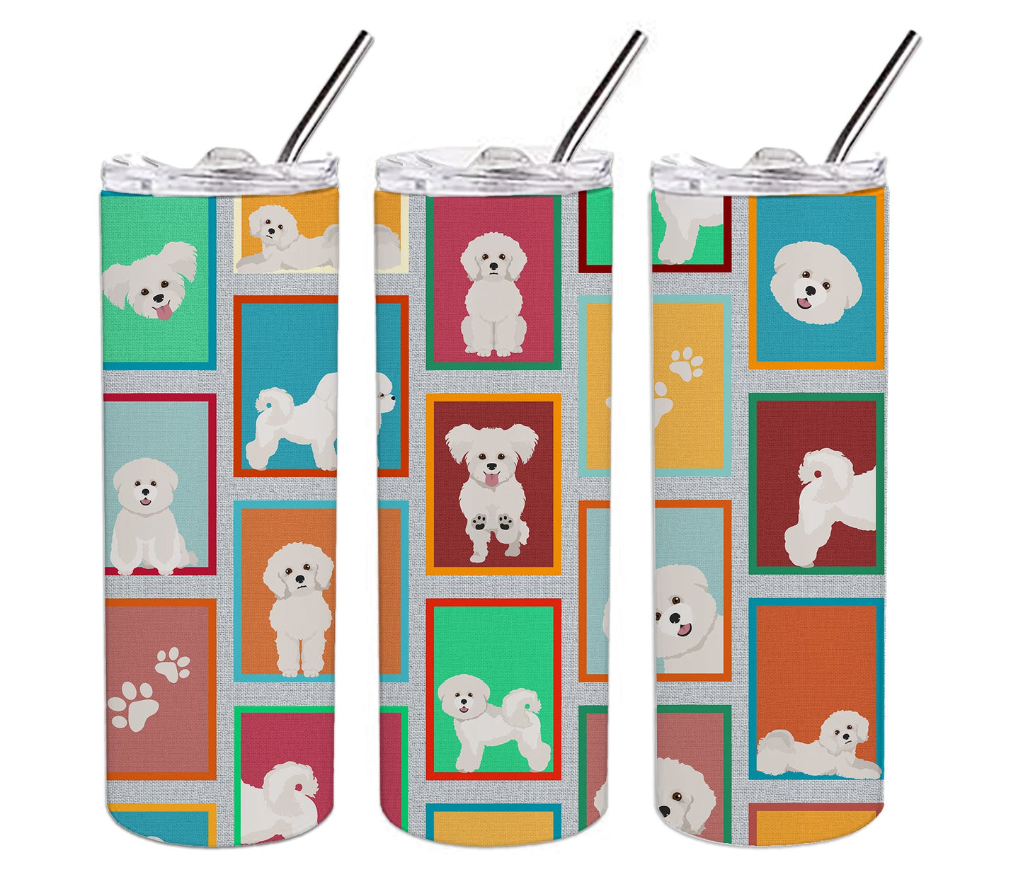Lots of Bichon Frise Stainless Steel Skinny Tumbler Vacuum Double Walled Reusable Insulated Tumbler Travel Cup for Coffee Cocktails Gift with Lid, 20 oz - Renee Lane Company