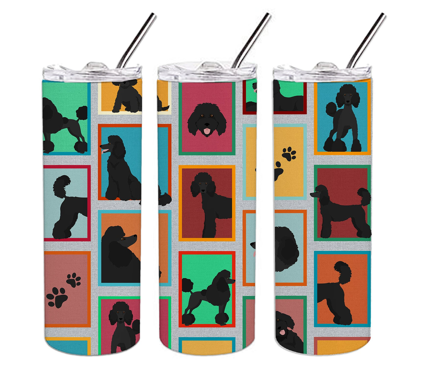 Lots of Black Standard Poodle Stainless Steel Skinny Tumbler Vacuum Double Walled Reusable Insulated Tumbler Travel Cup for Coffee Cocktails Gift with Lid, 20 oz - Renee Lane Company