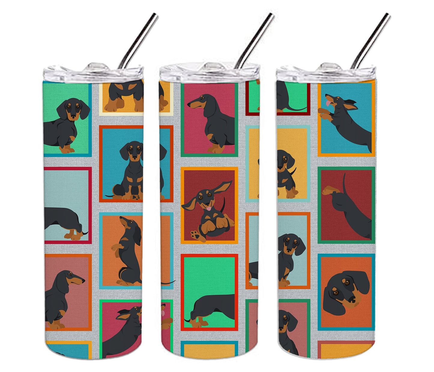 Lots of Black and Tan Dachshund Stainless Steel Skinny Tumbler Vacuum Double Walled Reusable Insulated Tumbler Travel Cup for Coffee Cocktails Gift with Lid, 20 oz - Renee Lane Company