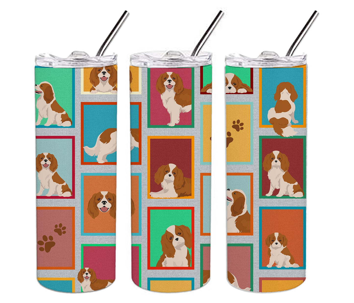 Lots of Blenheim Cavalier Spaniel Stainless Steel Skinny Tumbler Vacuum Double Walled Reusable Insulated Tumbler Travel Cup for Coffee Cocktails Gift with Lid, 20 oz - Renee Lane Company
