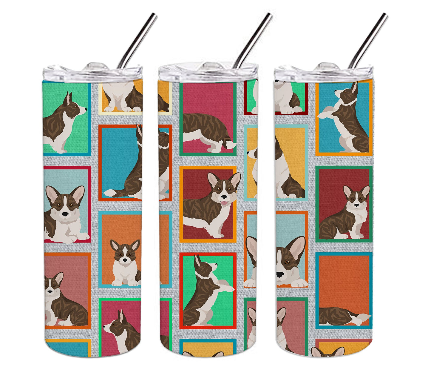 Lots of Brindle Cardigan Corgi Stainless Steel Skinny Tumbler Vacuum Double Walled Reusable Insulated Tumbler Travel Cup for Coffee Cocktails Gift with Lid, 20 oz - Renee Lane Company