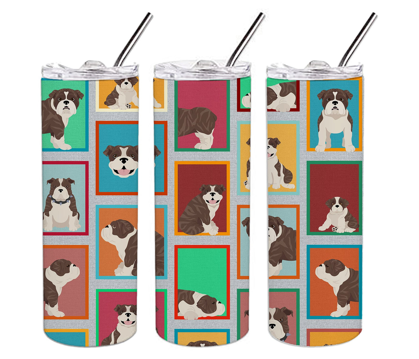 Lots of Brindle English Bulldog Stainless Steel Skinny Tumbler Vacuum Double Walled Reusable Insulated Tumbler Travel Cup for Coffee Cocktails Gift with Lid, 20 oz - Renee Lane Company