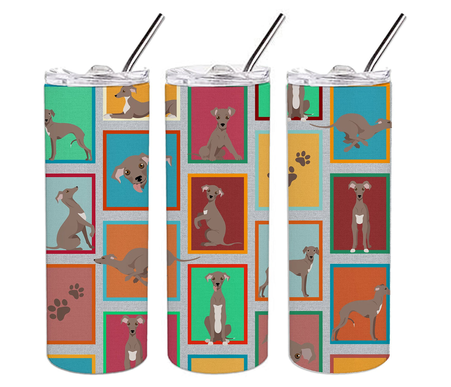 Lots of Fawn Italian Greyhound Stainless Steel Skinny Tumbler Vacuum Double Walled Reusable Insulated Tumbler Travel Cup for Coffee Cocktails Gift with Lid, 20 oz - Renee Lane Company