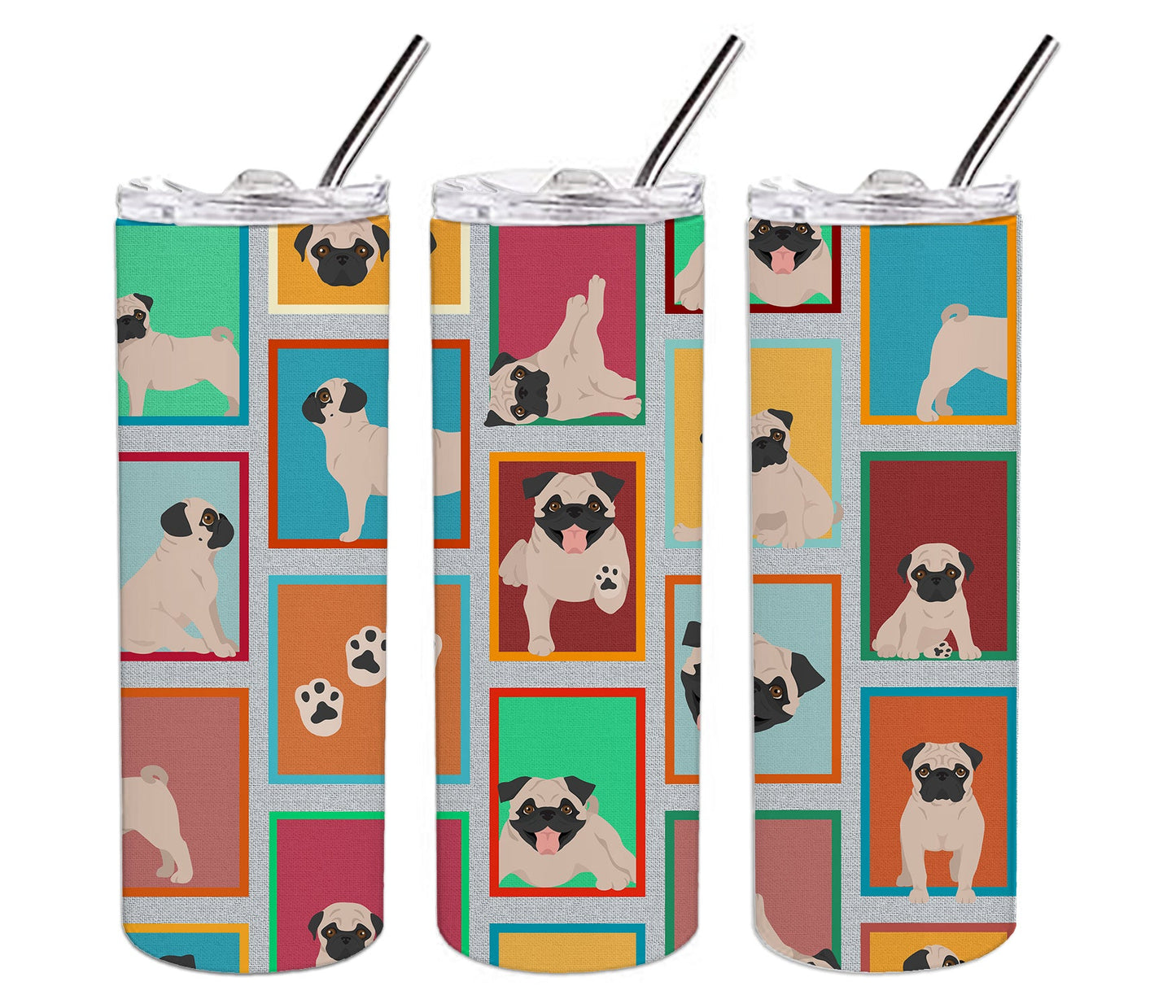 Lots of Fawn Pug Stainless Steel Skinny Tumbler Vacuum Double Walled Reusable Insulated Tumbler Travel Cup for Coffee Cocktails Gift with Lid, 20 oz - Renee Lane Company