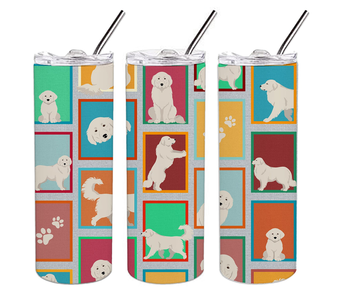Lots of Great Pyrenees Stainless Steel Skinny Tumbler Vacuum Double Walled Reusable Insulated Tumbler Travel Cup for Coffee Cocktails Gift with Lid, 20 oz - Renee Lane Company