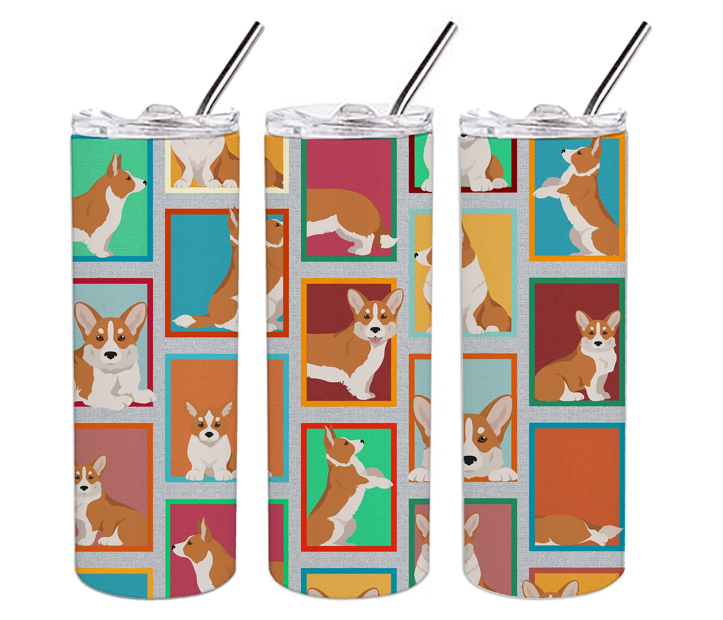 Lots of Red Cardigan Corgi Stainless Steel Skinny Tumbler Vacuum Double Walled Reusable Insulated Tumbler Travel Cup for Coffee Cocktails Gift with Lid, 20 oz - Renee Lane Company