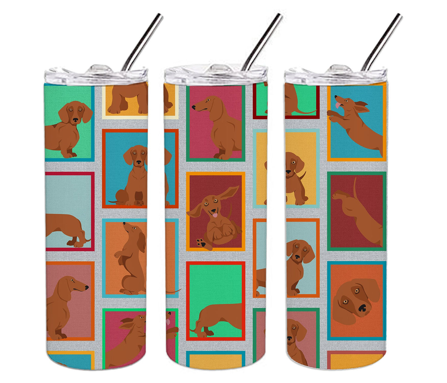 Lots of Red Dachshund Stainless Steel Skinny Tumbler Vacuum Double Walled Reusable Insulated Tumbler Travel Cup for Coffee Cocktails Gift with Lid, 20 oz - Renee Lane Company