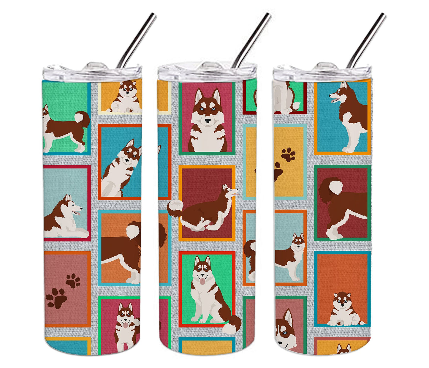 Lots of Red Siberian Husky Stainless Steel Skinny Tumbler Vacuum Double Walled Reusable Insulated Tumbler Travel Cup for Coffee Cocktails Gift with Lid, 20 oz - Renee Lane Company