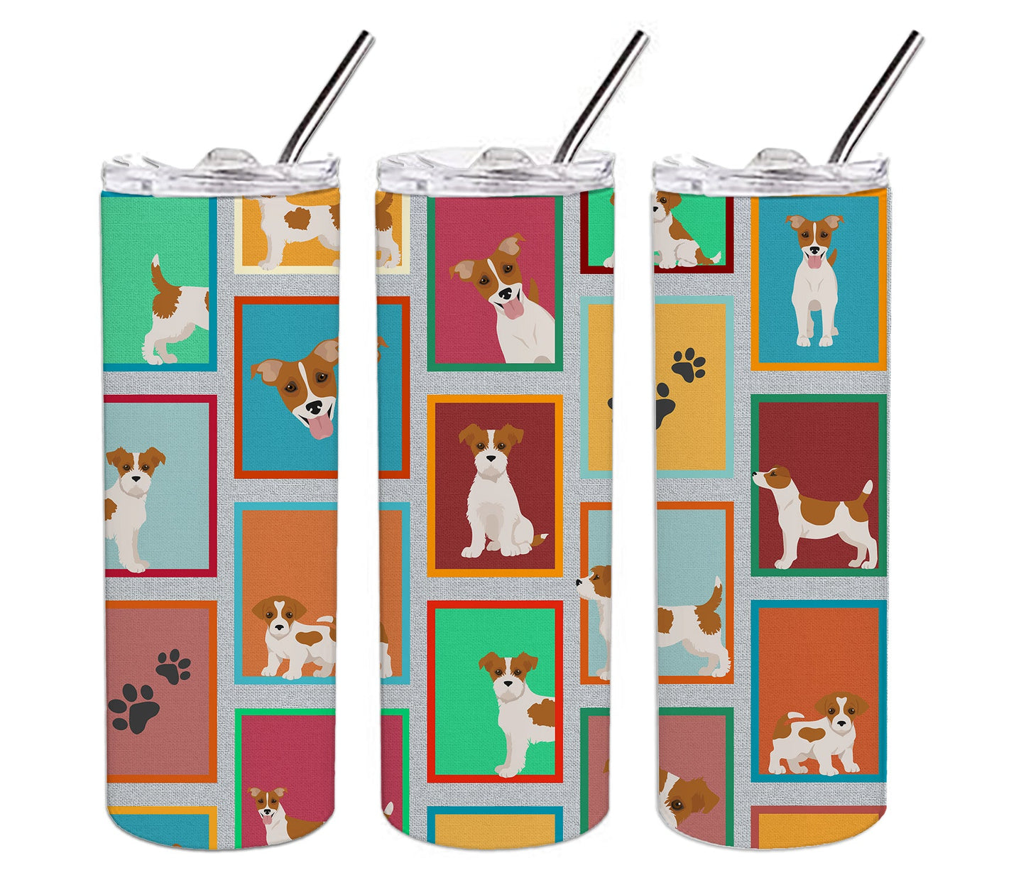 Lots of Red and White Jack Russell Terrier Stainless Steel Skinny Tumbler Vacuum Double Walled Reusable Insulated Tumbler Travel Cup for Coffee Cocktails Gift with Lid, 20 oz - Renee Lane Company