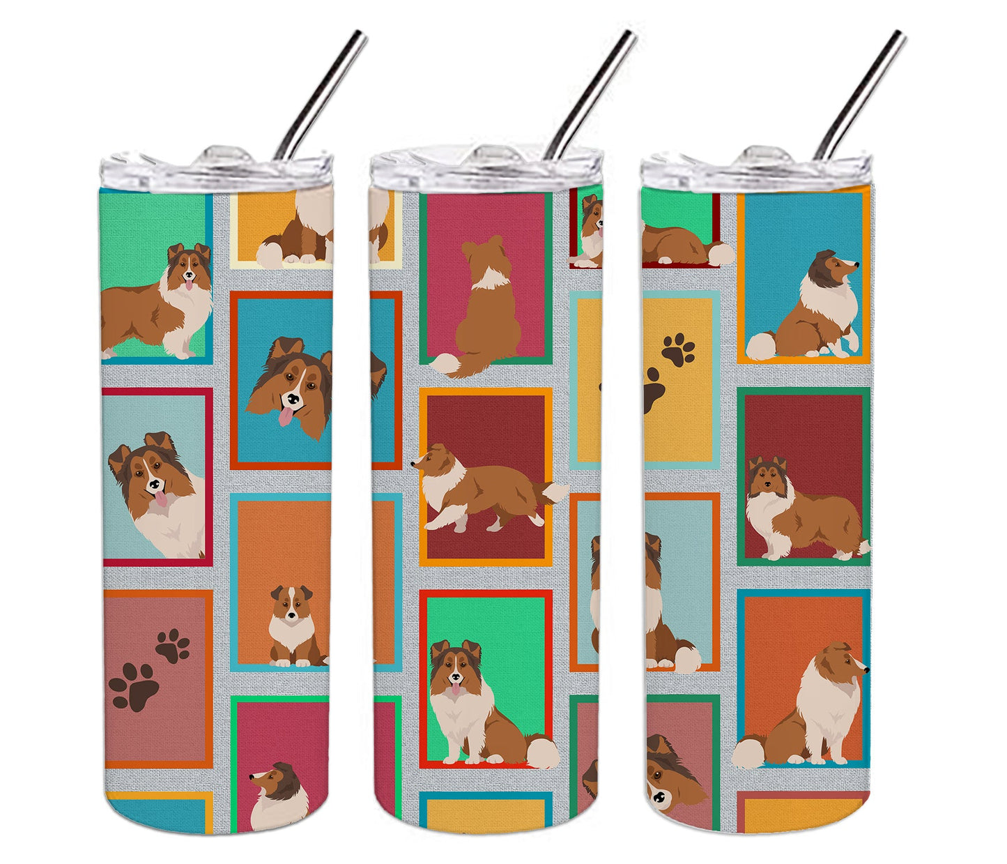 Lots of Sheltie Stainless Steel Skinny Tumbler Vacuum Double Walled Reusable Insulated Tumbler Travel Cup for Coffee Cocktails Gift with Lid, 20 oz - Renee Lane Company