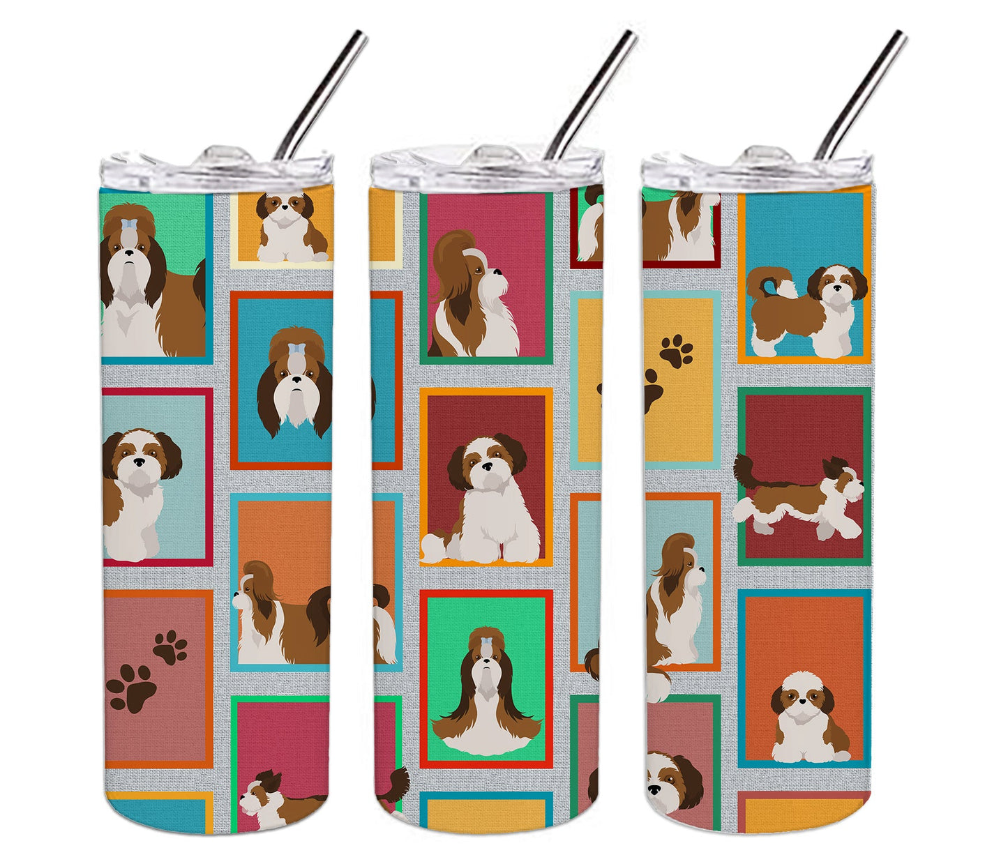 Lots of Shih Tzu Stainless Steel Skinny Tumbler Vacuum Double Walled Reusable Insulated Tumbler Travel Cup for Coffee Cocktails Gift with Lid, 20 oz - Renee Lane Company