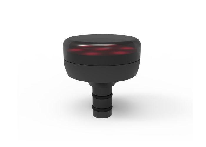 Heated massage head nozzle with red lens, black round cap