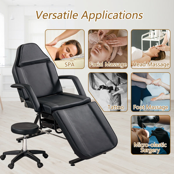 Massage Salon Tattoo Chair with Two Trays Esthetician Bed with Hydraulic Stool, Multi-Purpose 3-Section Facial Bed Table, Adjustable Beauty Barber Spa Beauty Equipment, Black - Renee Lane Company