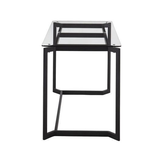 Masters Modern Office Desk in Black Steel with Clear Glass Top by - Renee Lane Company