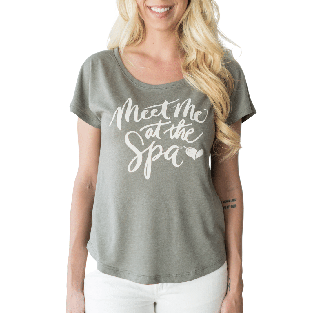 Meet Me at the Spa Calligraphy Women's T-Shirt | Lucky Owl - Renee Lane Company